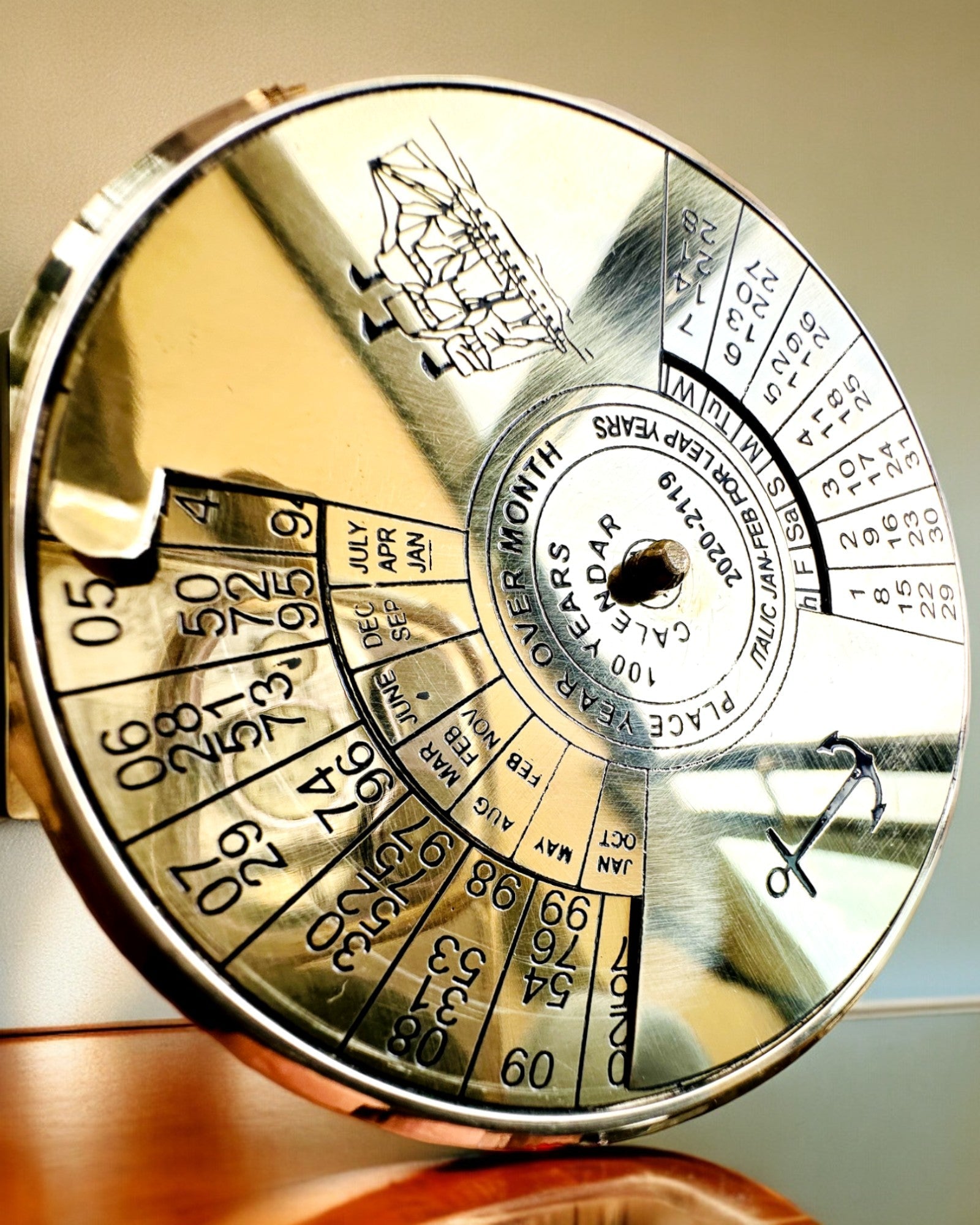 Kalendarium of Eternity 'Sea Sail' – Brass 100-Year Calendar, Engraving Option for a Gift