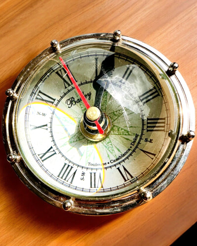 Bailey Compass Clock - Elegant Clock with Compass Motif with Engraving Option