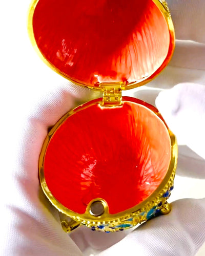 Heavenly Faberge Egg – Enameled Jewelry Organizer - sky blue color. Personalization with engraving