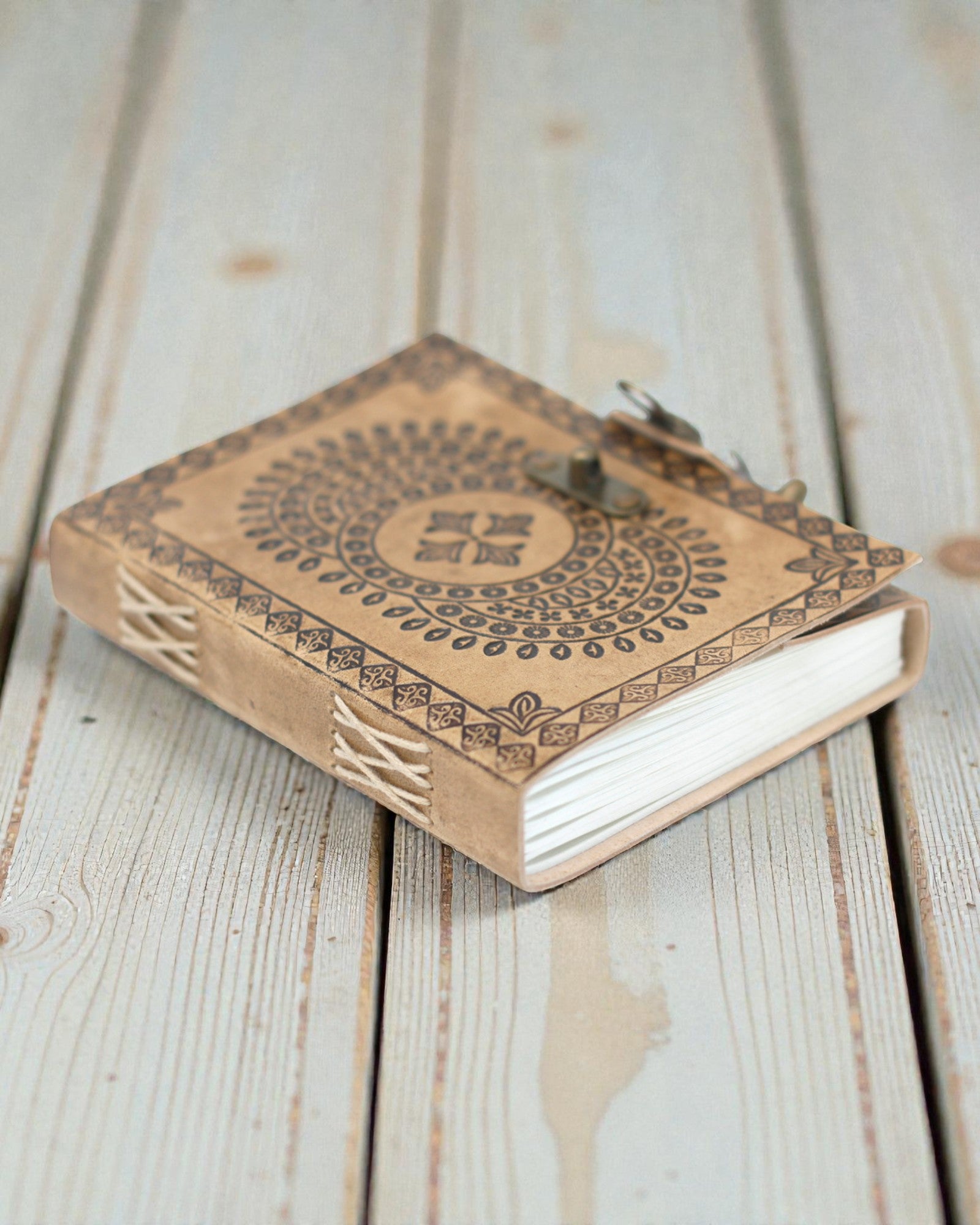 Caderno de notas em couro Mandala azul (18x13 cm)