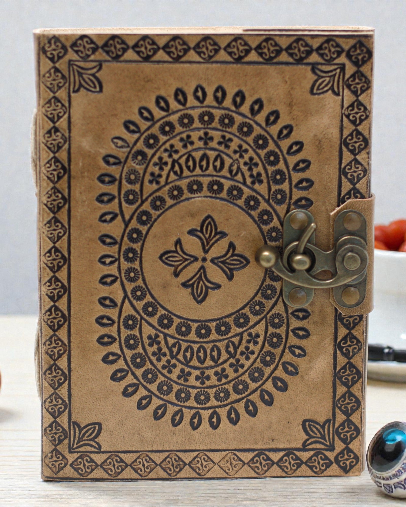 Caderno de notas em couro Mandala azul (18x13 cm)