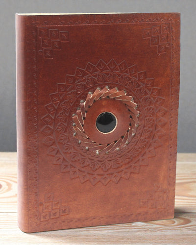 Caderno de notas em couro Ônix Negro 17x12 cm