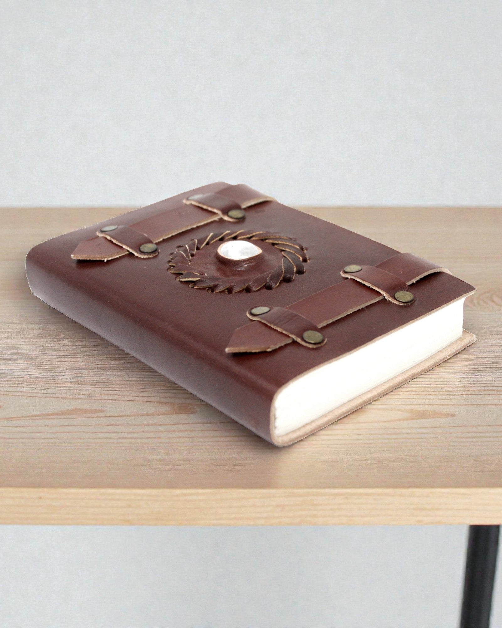 Leather Notebook Moonstone Luna Belt – 15 × 10 cm