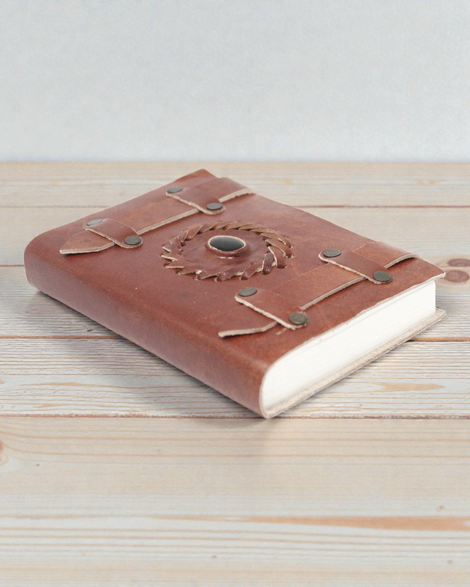 Leather Notebook Black Onyx with Straps – 15x10 cm