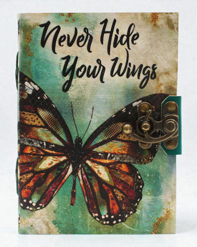 Шкіряний нотатник Метелик натхнення Never Hide Your Wings – 13 × 18 см