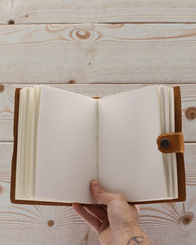 Kožni bilježnica s utisnutim cvjetovima – smeđa (17,8 x 12,7 cm)