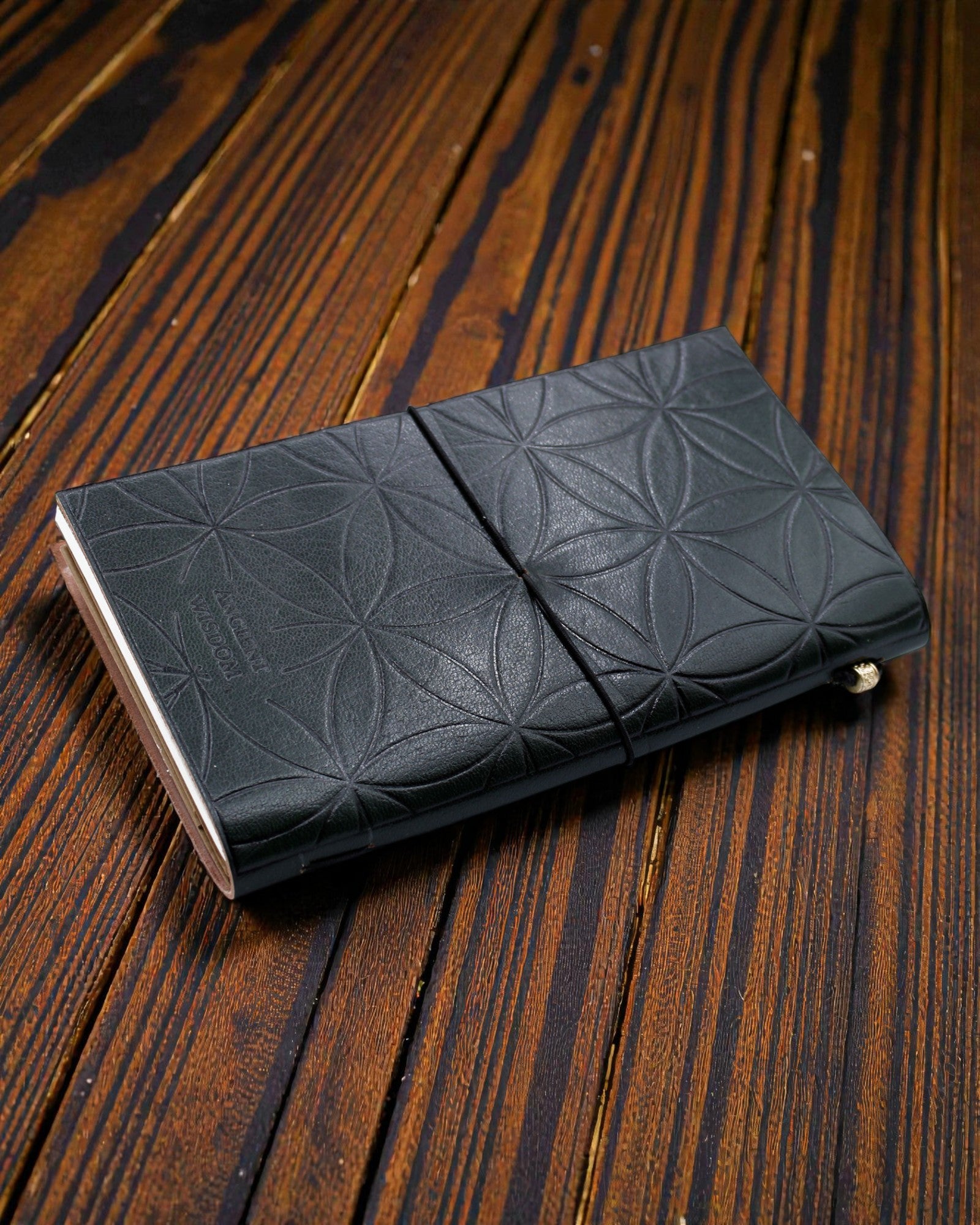 Ručno izrađen kožni dnevnik – Cvijet života – zeleni (80 stranica)