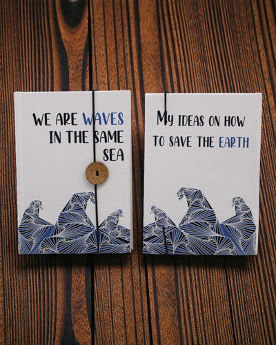 Waves Together – cuaderno pequeño con correa y botón de coco 18 × 12,5 cm, 200 páginas