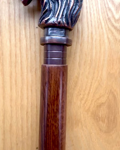 Wolf Guardian Hand-Carved Walking Cane, Wooden, customizable with engraving