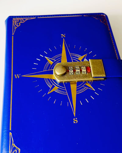 Premium Notebook with Combination Lock A5 - Vintage Style with Compass, Japanese Design, Stationery for Students and Business. Personalization with Engraving