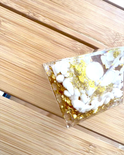 Orgonite Energy Pyramid with White Stones - "Golden Harmony", perfect as a gift