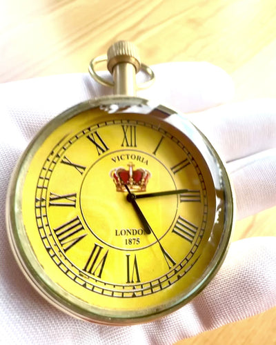 "Victoria Crown" Pocket Watch – Brass, Handcrafted in India, 5 cm wide, Japanese movement, customizable with engraving for a gift