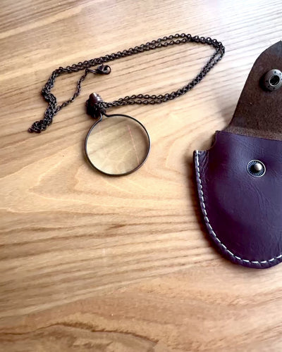 Vintage Look - Stiklinis didinamasis lęšis su odiniu dėklu, galimybė personalizuoti graviravimu