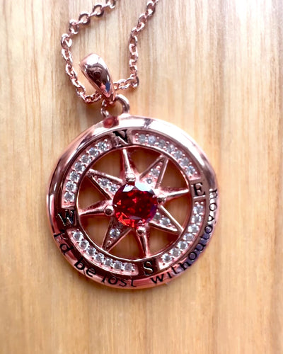 Necklace "Compass of Love" with zirconia, customizable with engraving