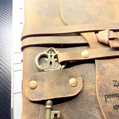 Retro Leather Notebook with Key and Strap 200 Pages 18 x 13 cm