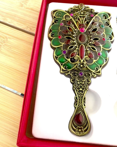 "Butterfly Elegance" Mirror Set with Comb