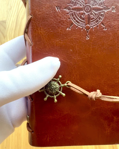 Vintage Sailing Notebook A6 or A7 size - with Compass Motif and Bearing Pages - Available in Various Color Variants, Engraving Option Available