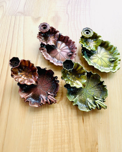 Elegantiška metalinė lotoso lapo smilkalų laikiklis - 4 variantai pasirinkimui, galimybė personalizuoti graviravimu dovanai