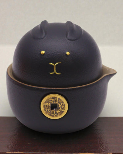 Black Lucky Cat – Tea Set with 2 Cups (Black)