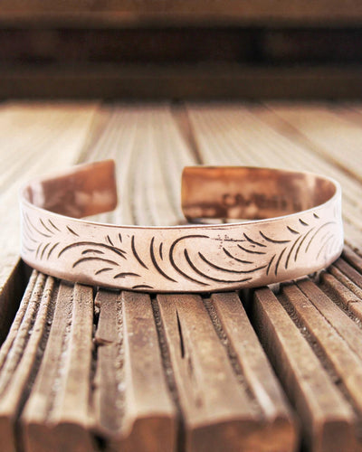 Tibetan Copper Bracelet Tribal Flow – Wide Scrolls