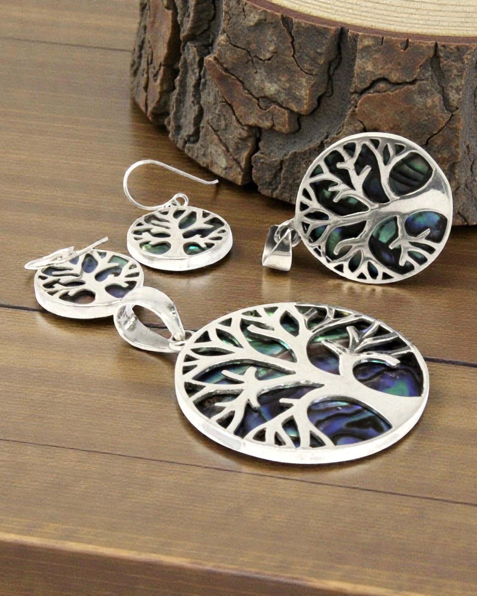 Colgante de Plata Árbol de la Vida 30 mm – Abalone Ocean Glow