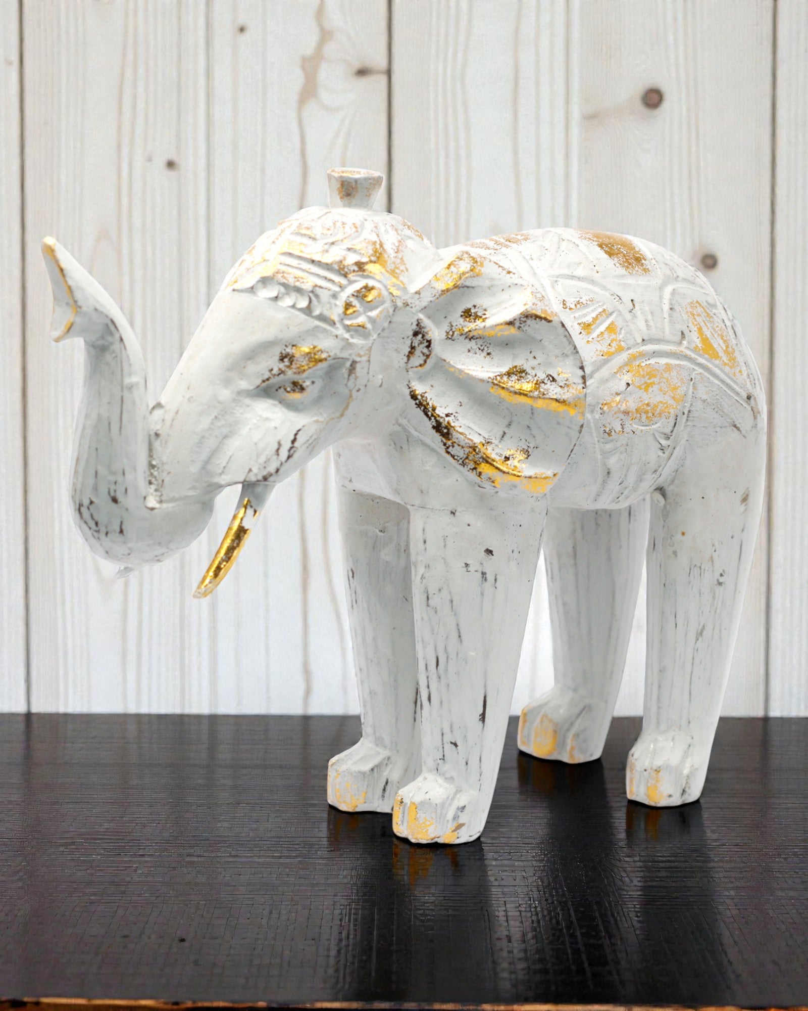 Elephant Sculpture 24 cm – White and Gold