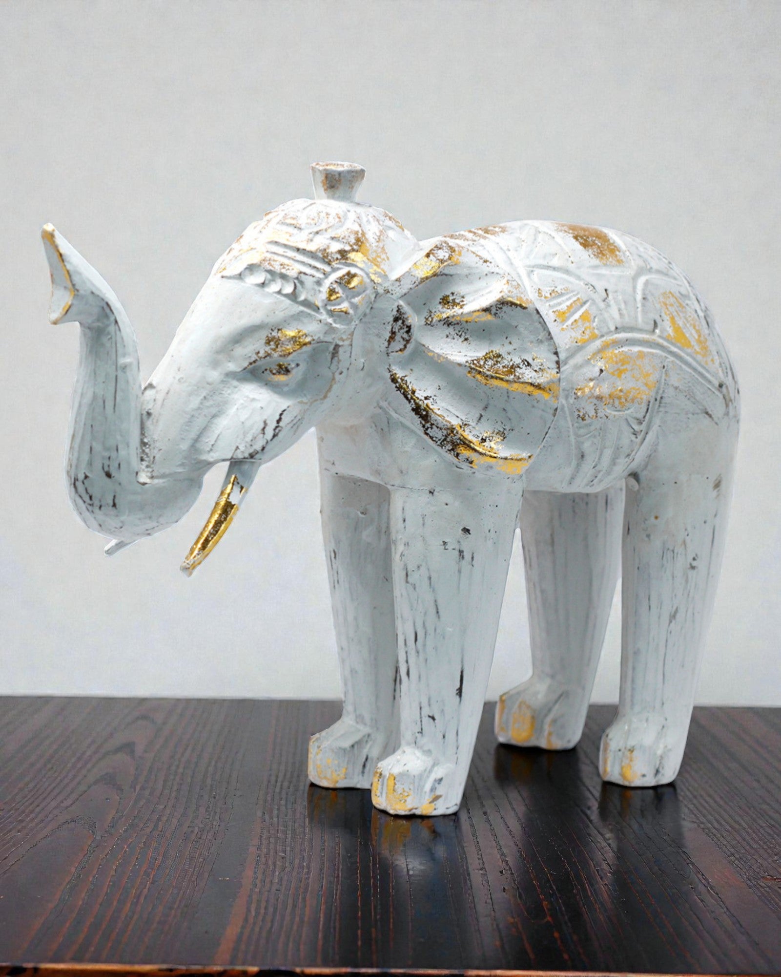 Elephant Sculpture 24 cm – White and Gold
