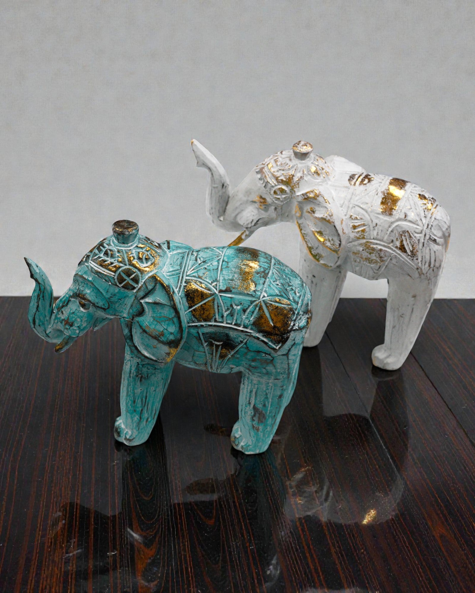Elephant Sculpture 24 cm – Turquoise and Gold