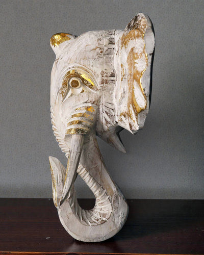 Large Elephant Head 29x26 cm – White and Gold