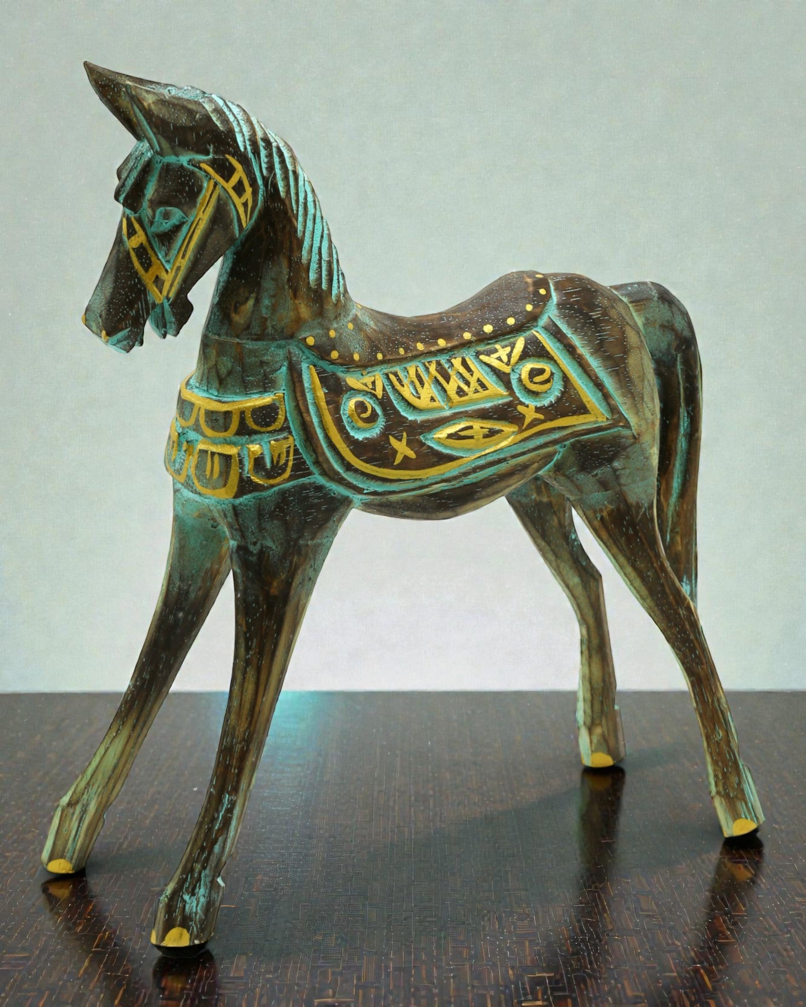 Medium Gold-Turquoise Horse 25 cm – Oriental Elegance