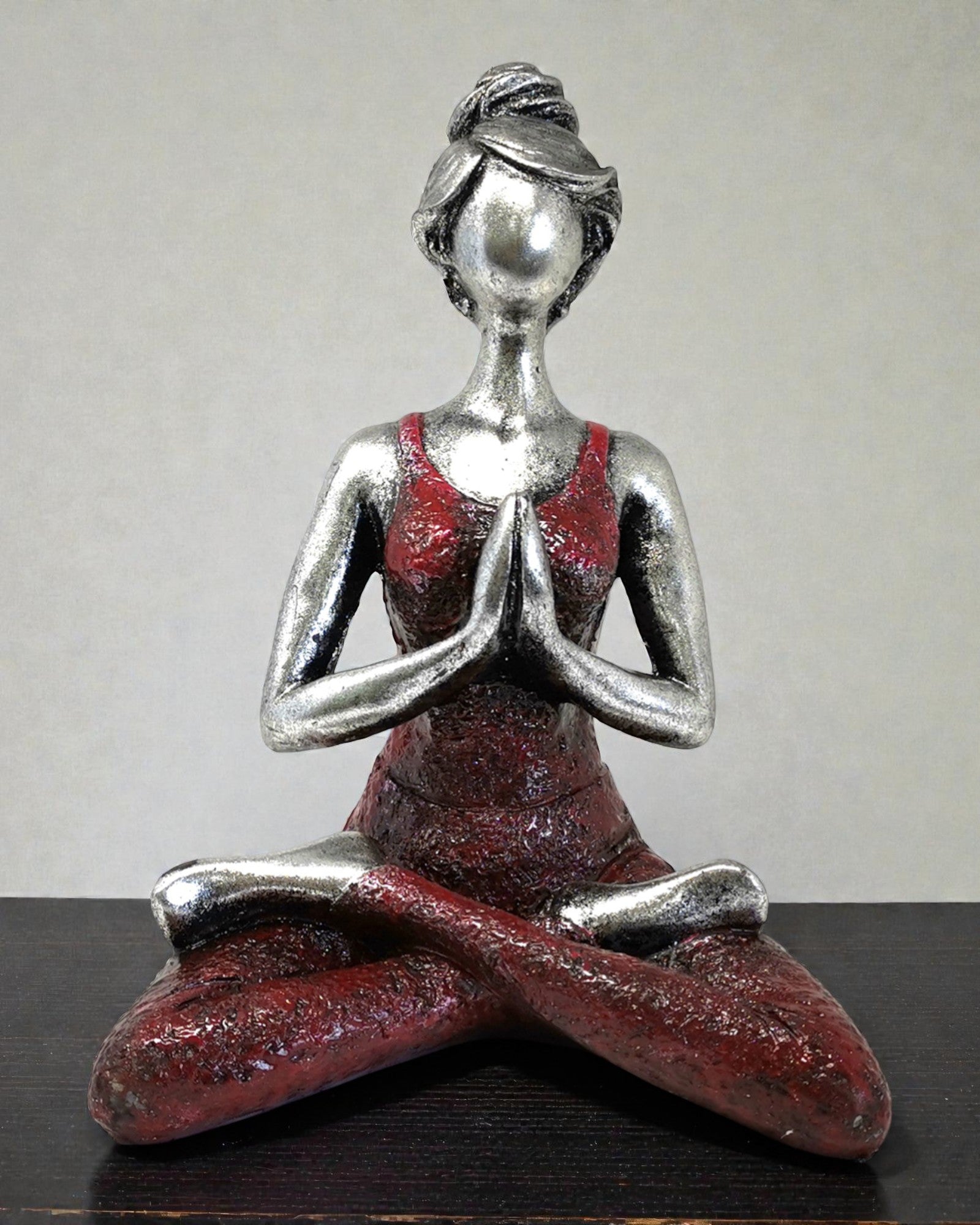 Woman Figurine 24 cm – Yoga Silver-Burgundy Harmony