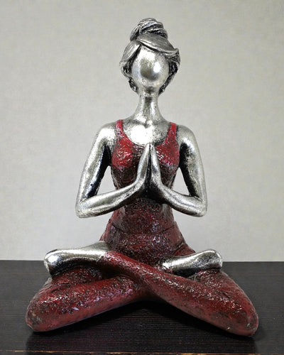 Woman Figurine 24 cm – Yoga Silver-Burgundy Harmony