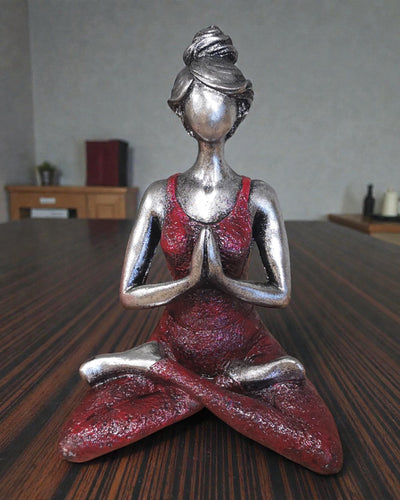 Woman Figurine 24 cm – Yoga Silver-Burgundy Harmony